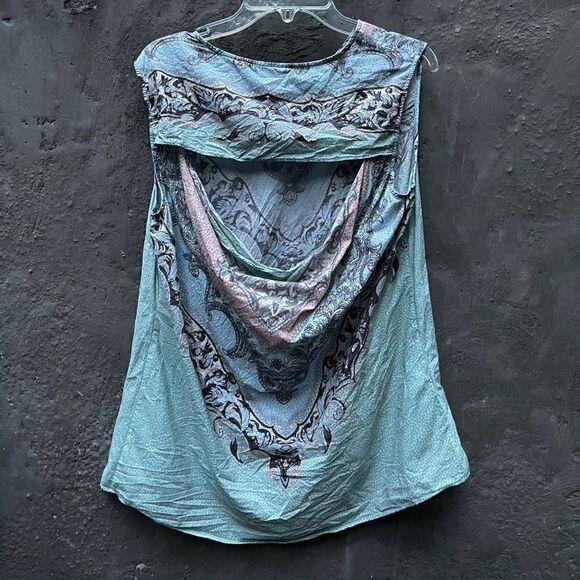 BCBG MAX AZRIA ADONIA PAISLEY FLORAL MOTIF SCARF PRINT OPEN BACK DRAPE TANK S - Picture 4 of 9